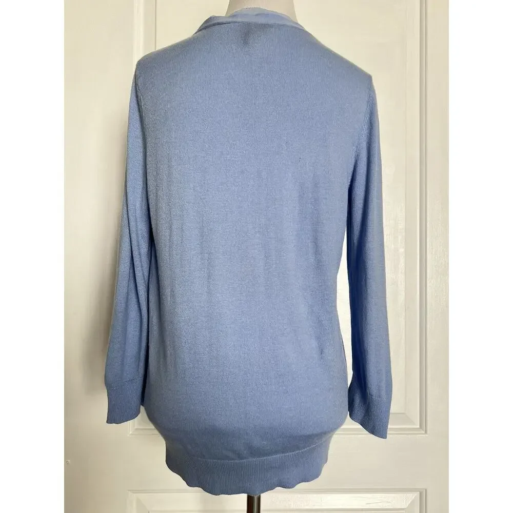 ANN TAYLOR Petites Periwinkle Lightweight Button Front Sweater Cardigan Blouse M - Picture 3 of 7